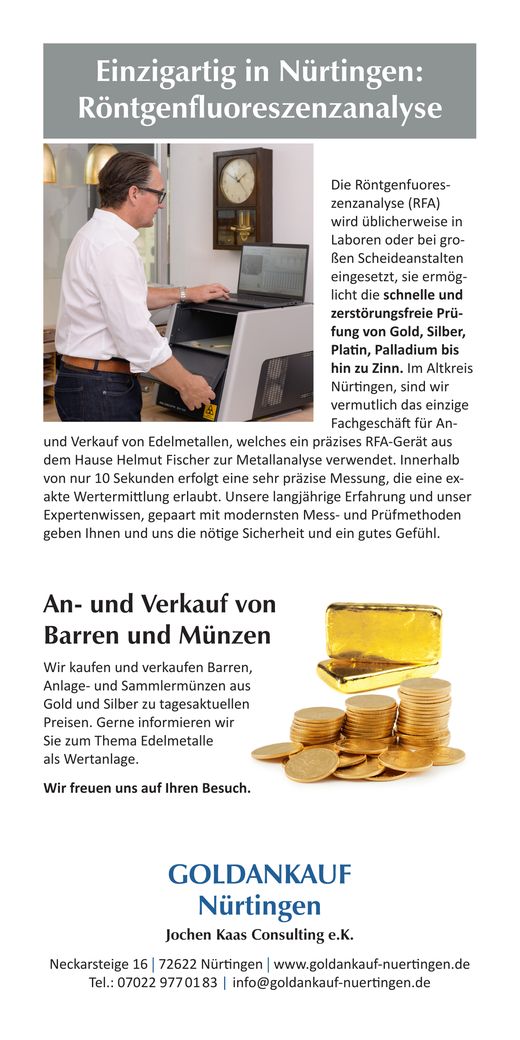 Altgoldtüte, Rückseite: Jochen Kaas am RFA-Gerät und der Text zur Röntgenfluoreszenzanalyse
