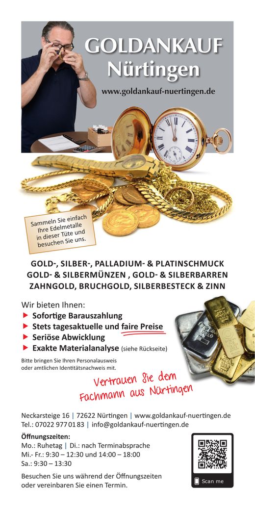 Altgoldtüte, Vorderseite: Jochen Kaas mit der Lupe, darunter die Ankaufsliste